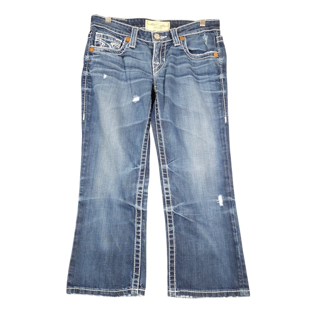 Big Star Liv Bootcut Jeans Womens 28 Medium Wash‎ Contrast Distressed Low Rise
